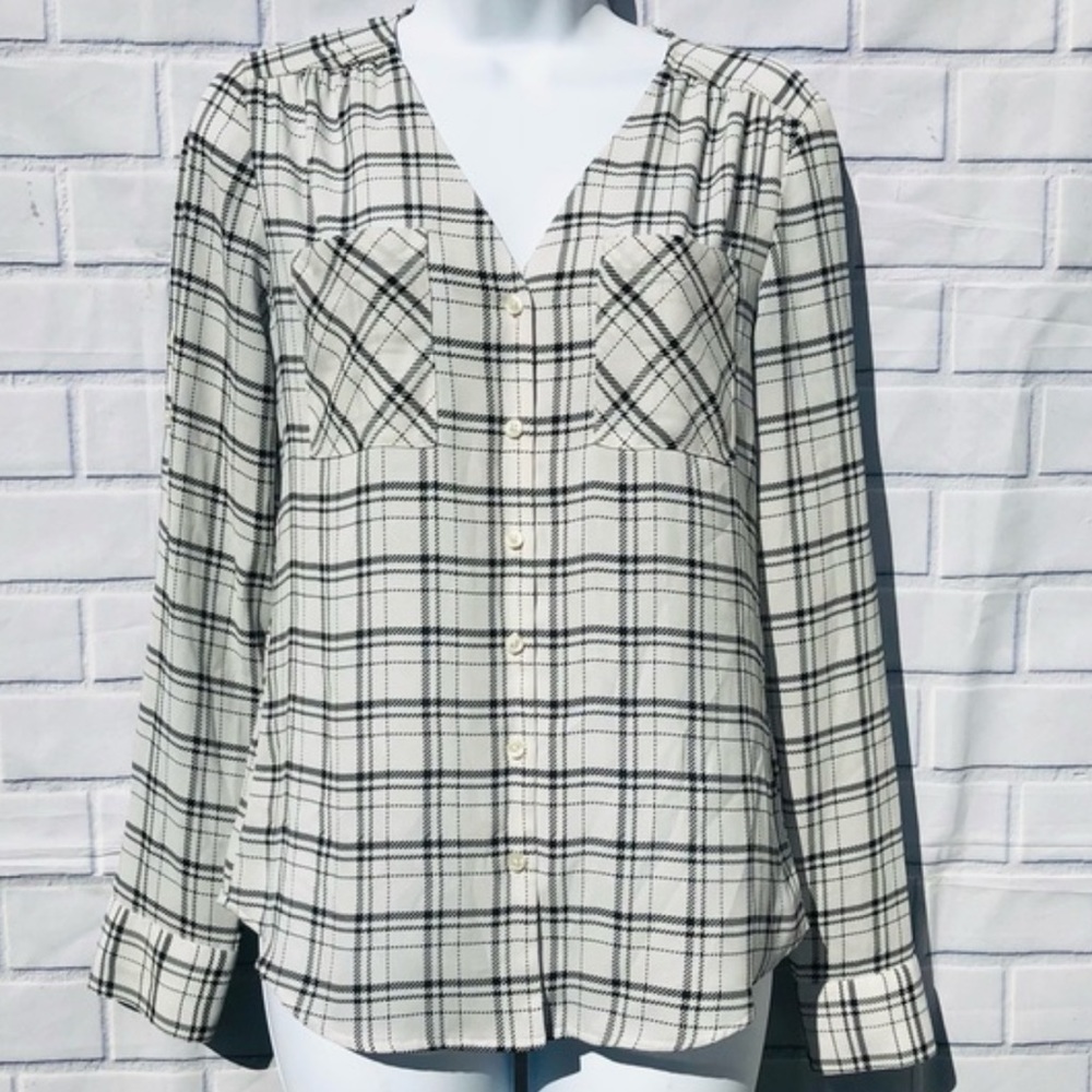 Express Plaid Button Down Blouse